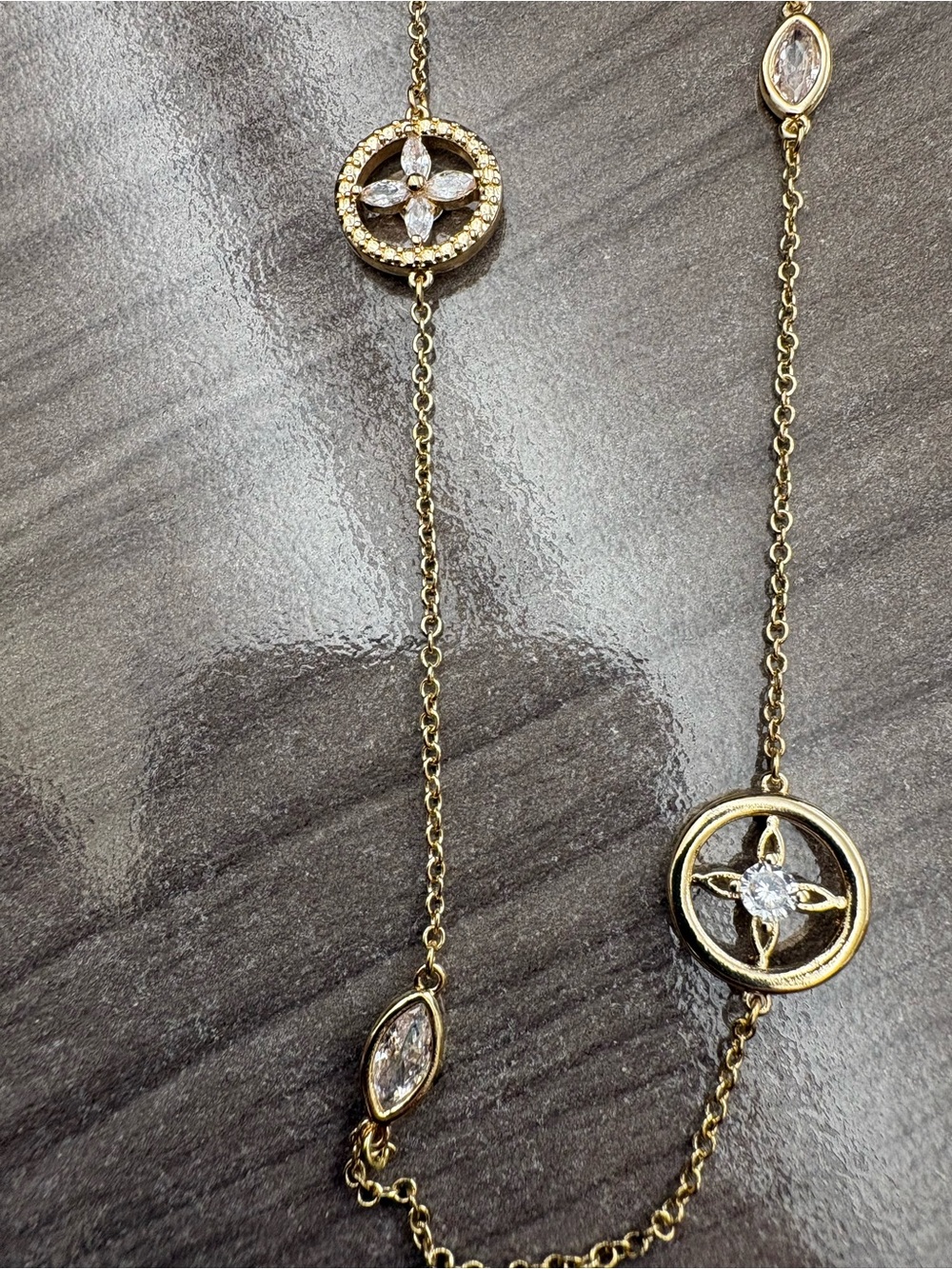 Vince Camuto Gold Floral Medallion Necklace with Clear Stones
